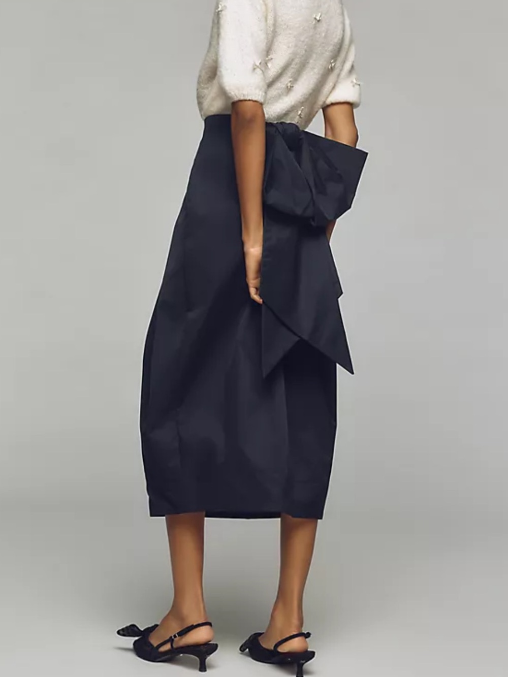 Anthropologie Maeve Black Midi Skirt with Sculpted Back Bow